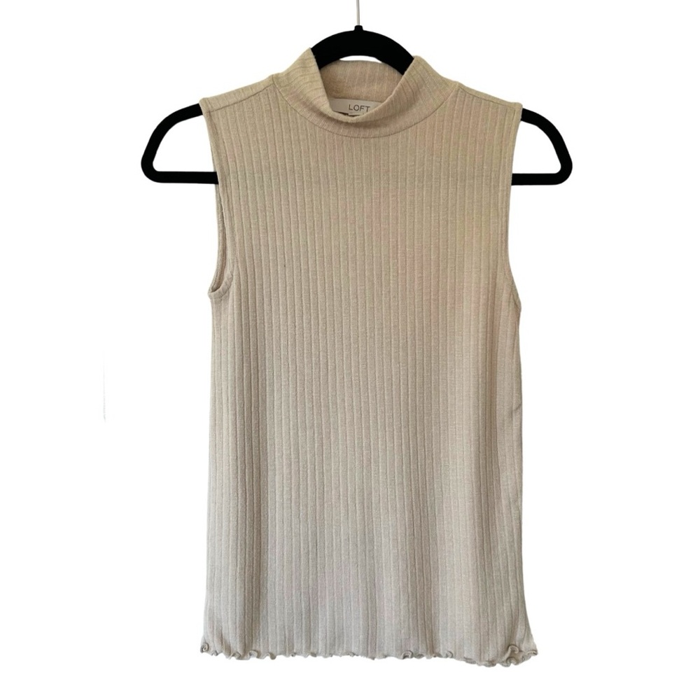 LOFT Tank Top Turtleneck Tan Beige Neutral Modest Ribbed Sweater Size XS